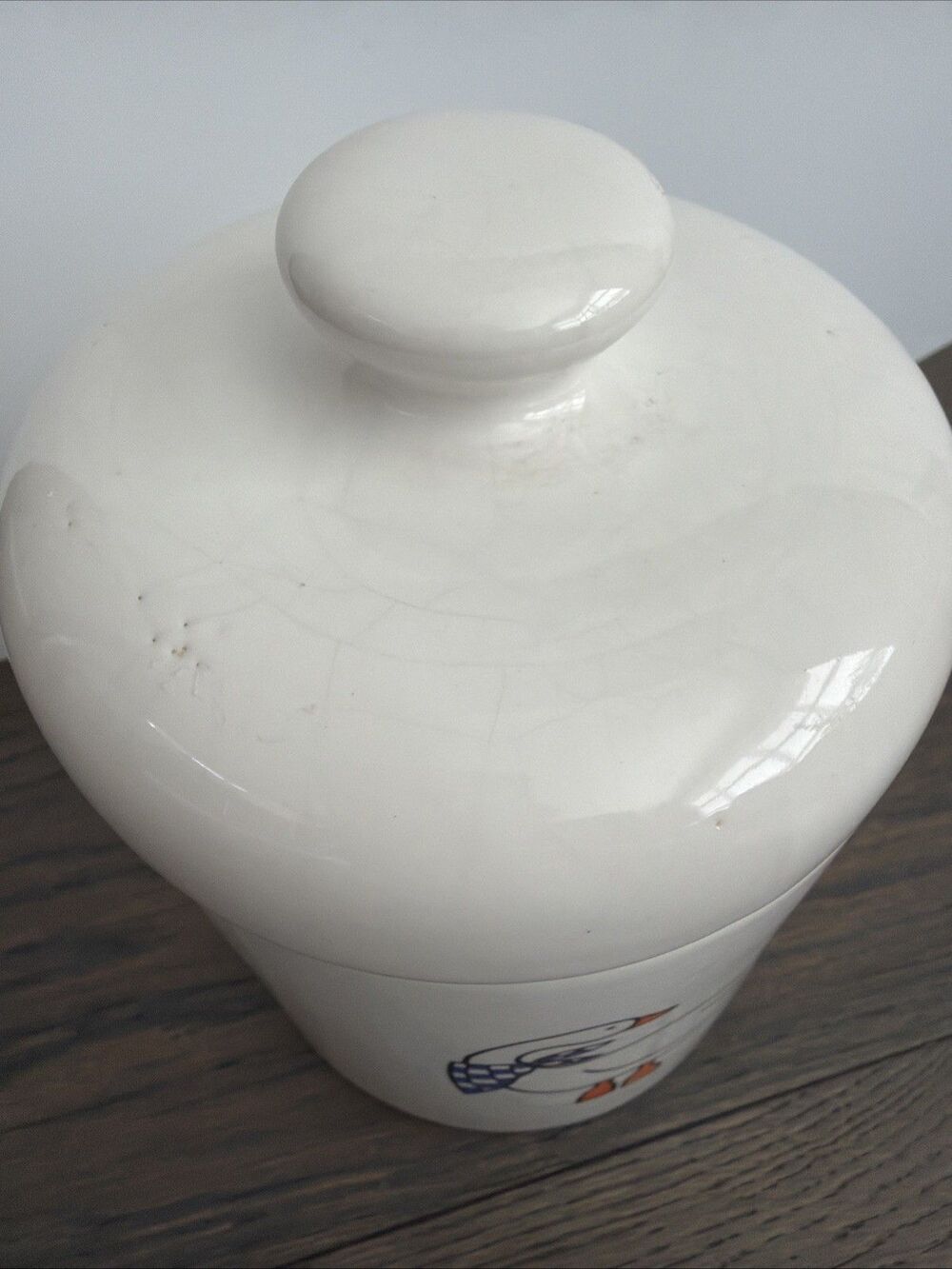 Goose Kitchen Canister Crock Wearing Kerchief Stoneware White Blue - Picture 3 of 6